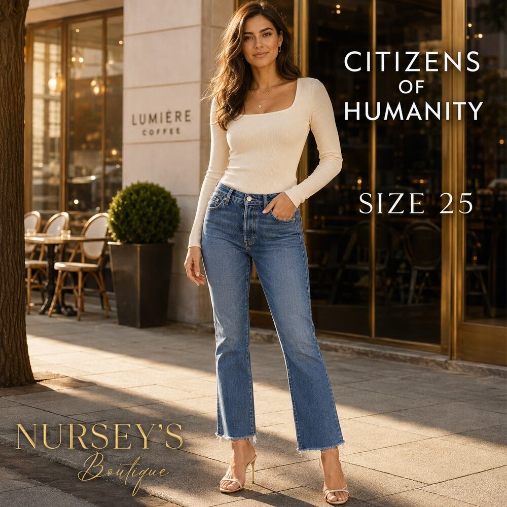 Citizens of Humanity Isola Crop Bootcut Jeans 25 Raw Hem Medium Wash